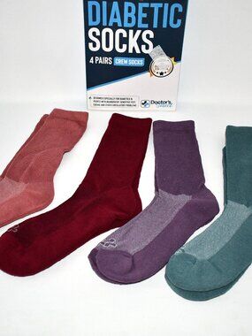 Doctor’s Select Diabetic Socks, Large, Non-Binding Crew Socks, 4 Pairs, NWT